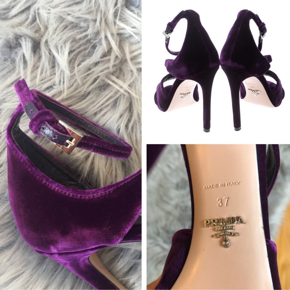 PRADA Purple velvet criss cross ankle strap sandal - Picture 5 of 8
